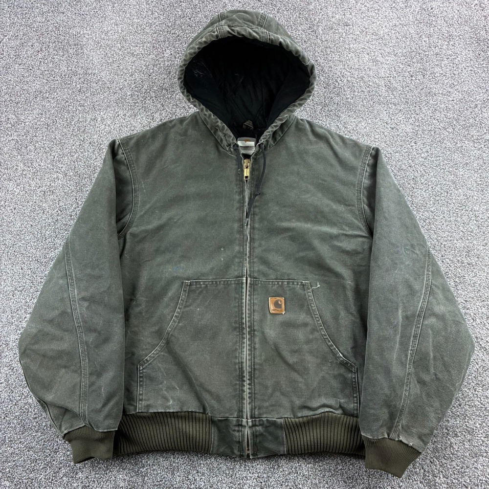 Vintage Carhartt Active Jacket Mens Large Green Cotton Canvas Hooded J130 MOS